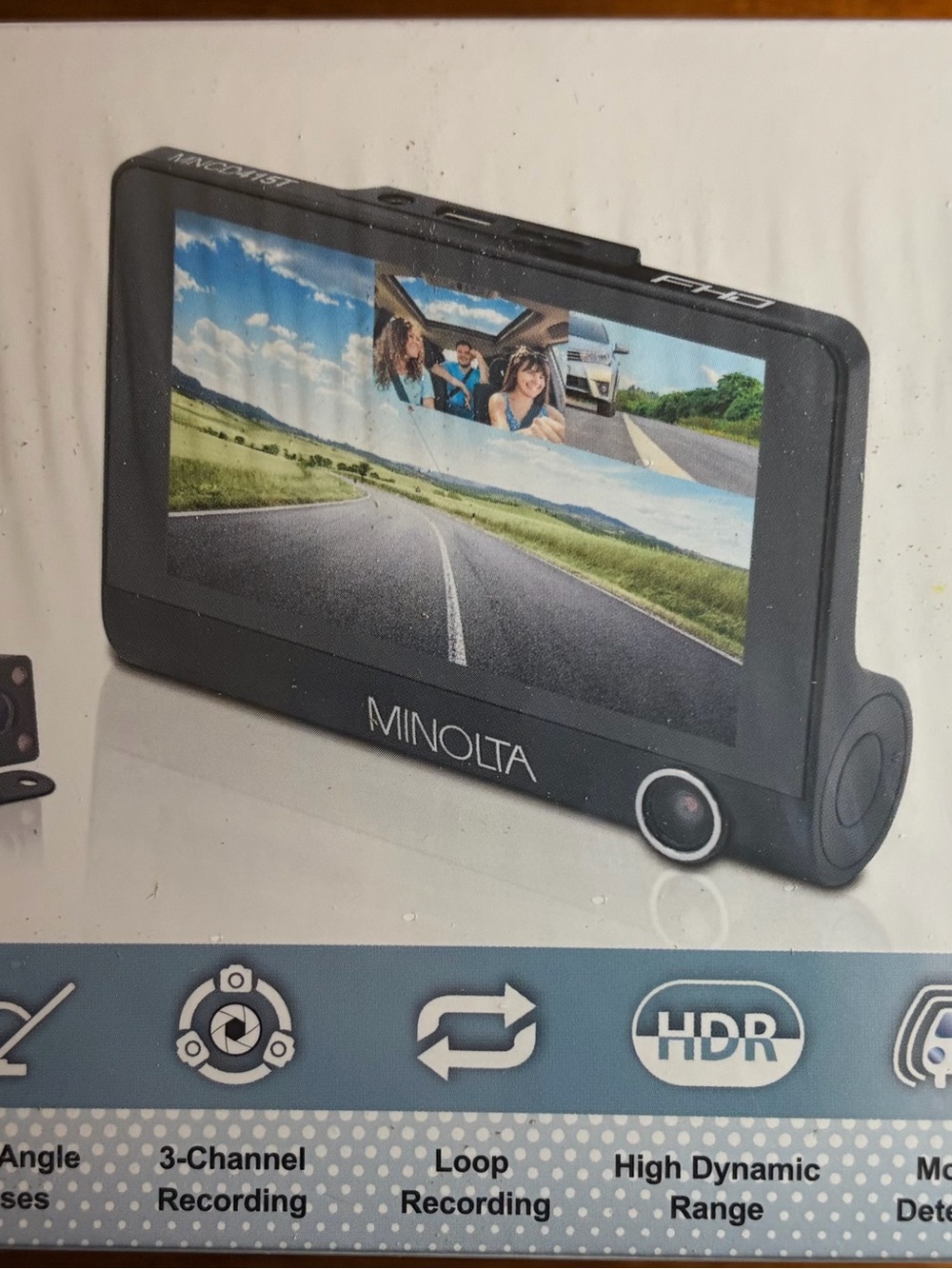 Minolta 3-Channel Dash Cam in Black with HDR and Loop Recording
